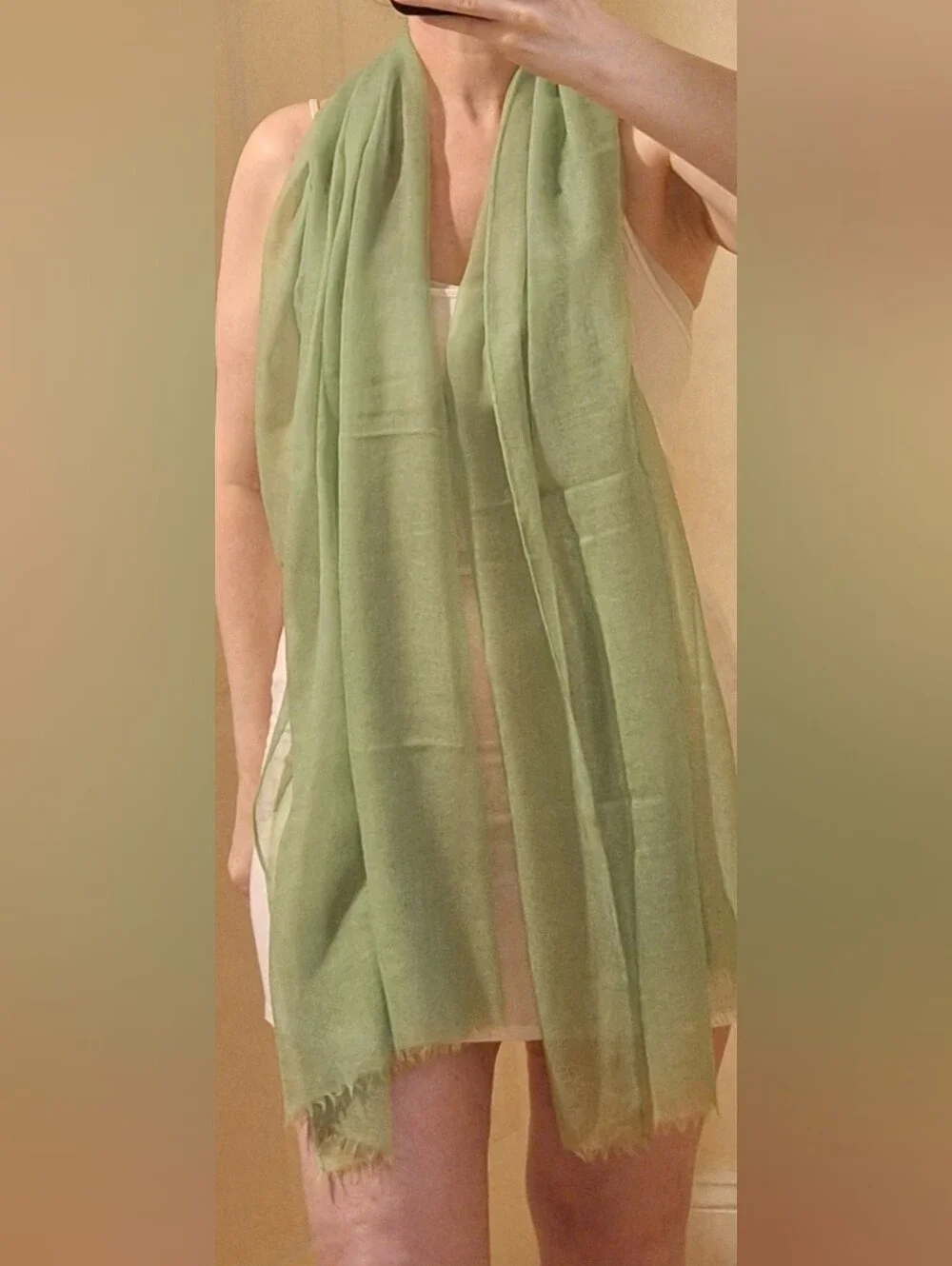 Green Silk/Linen/Cotton Scarf
